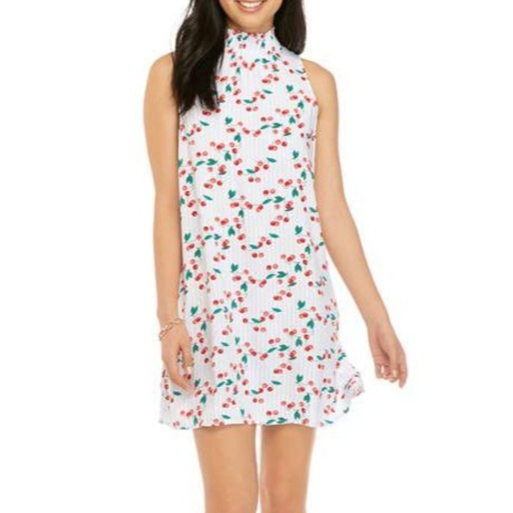 Crown & Ivy cherry print smocked shift dress PS